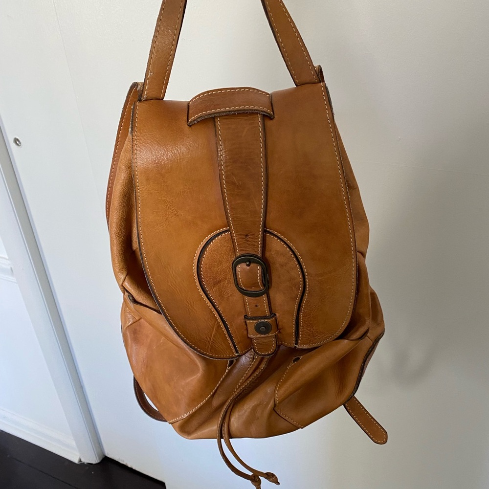 Tan leather backpack